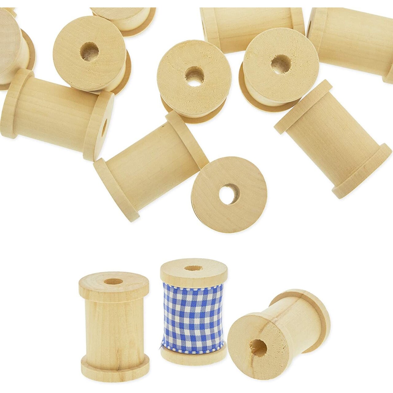 24 Pack Unfinished Wooden Spools for Crafts, Sewing, Thread, Twine, Ribbon, 2 x 1.5 in